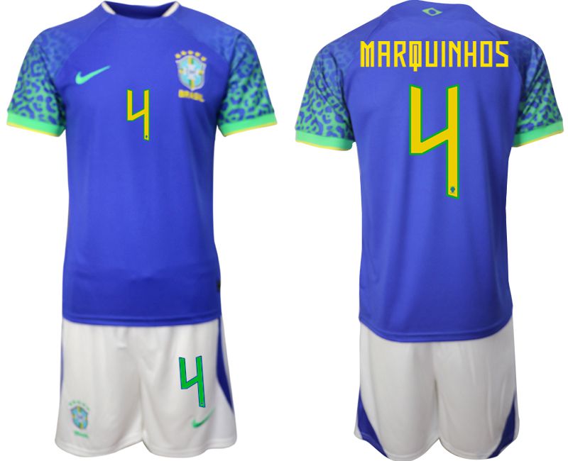 Men 2022 World Cup National Team Brazil away blue #4 Soccer Jerseys